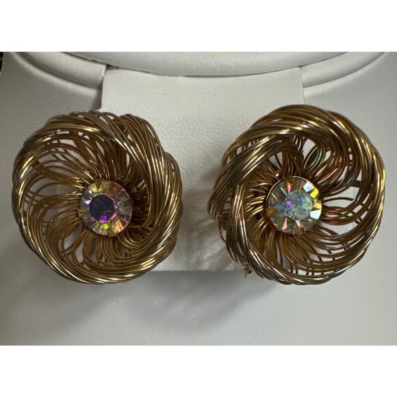 Vintage Stamped SAC Earrings Clip On wire with gemstone in the middle - Picture 3 of 15